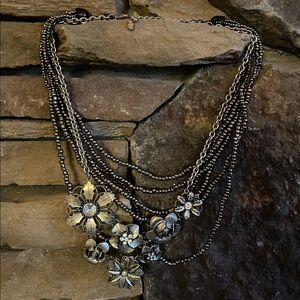 Floral Silver Necklace with bronze string necklace